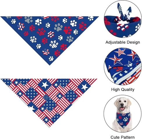 GeRRiT 2 Pack 4th of July Dog Bandanas, American Independence Flag Dog Bandana, Holiday Festival Accessories for Small, Medium, Large Dogs and Cats, Blue1 in Saudi Arabia