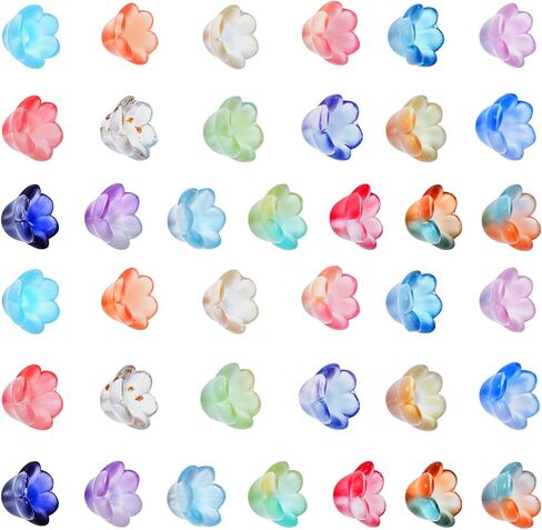 150 PCS Making Mixed Color Trumpet Flowers Bead Glass Lily Bell Flower Beads, Bulk Bell Flower Spacer Bead Gradient Clear Cute Beads Charms for Bracelets, Necklaces Jewelry Making in Saudi Arabia
