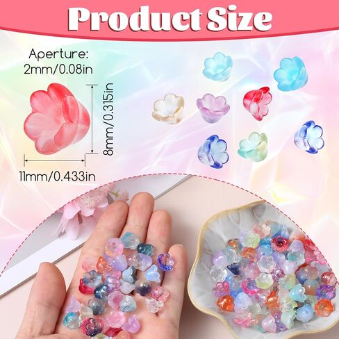 150 PCS Making Mixed Color Trumpet Flowers Bead Glass Lily Bell Flower Beads, Bulk Bell Flower Spacer Bead Gradient Clear Cute Beads Charms for Bracelets, Necklaces Jewelry Making in Saudi Arabia