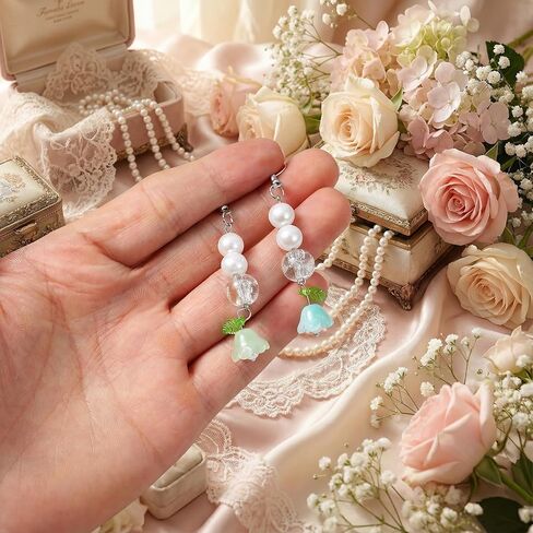150 PCS Making Mixed Color Trumpet Flowers Bead Glass Lily Bell Flower Beads, Bulk Bell Flower Spacer Bead Gradient Clear Cute Beads Charms for Bracelets, Necklaces Jewelry Making in Saudi Arabia