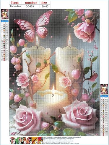 GDYEEH DIY شمعة 5D الماس مجموعات الفن، جولة الحفر الكامل الورود المتلألئة الزهور الماس اللوحة الصورة، فراشة اللوحة بالأرقام مجموعات الفن للبالغين المبتدئين ديكور جدار المنزل 12x16 بوصة in Saudi Arabia