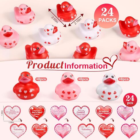 24 Pack Valentines Day Rubber Ducks, Bulk Heart Themed Duckies for Classroom Exchange Gifts, School Prizes & Party Favors | Cute Valentines Giveaways for Kids, Jeep Ducking & Handouts in Saudi Arabia