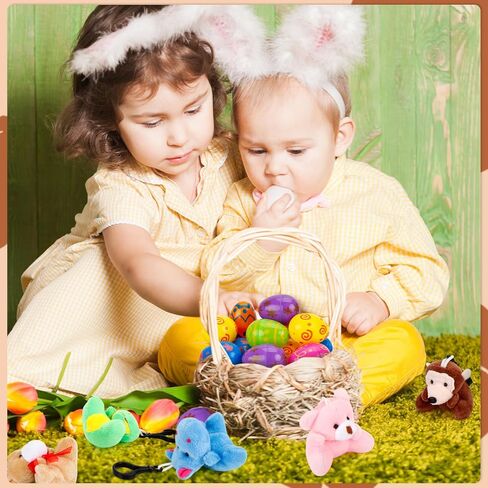 حشو بيض عيد الفصح المملوء مسبقًا مع حشوات ألعاب قطيفة صغيرة على شكل حيوانات لصيد بيض عيد الفصح، هدايا حشو سلة عيد الفصح للأطفال من سن 3 إلى 8 سنوات للأطفال الأولاد والبنات والأطفال الصغار هدايا حفلات عيد الفصح in Kuwait