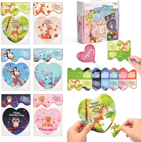 24 Packs Valentines Cards for Kids Classroom with Heart Jigsaw Puzzle Set,Valentines Day Gifts for Kids School,Classroom Must Haves Exchange Prizes Valentines Party Favors for Him Her Boys and Girls in Saudi Arabia