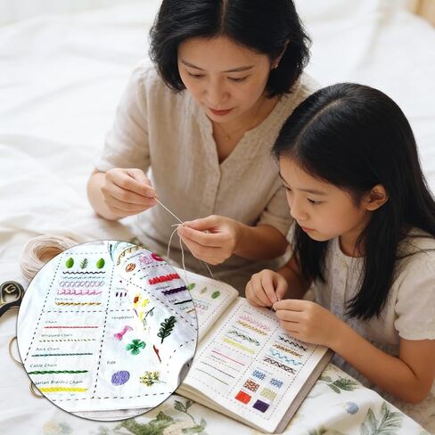 مجموعة كتب غرز التطريز من كونال، كتاب غرز التطريز مع 128 نمطًا، يأتي مع مجموعة أدوات كاملة، مجموعة أنماط التطريز اليدوي لعشاق الخياطة والخياطة in Kuwait