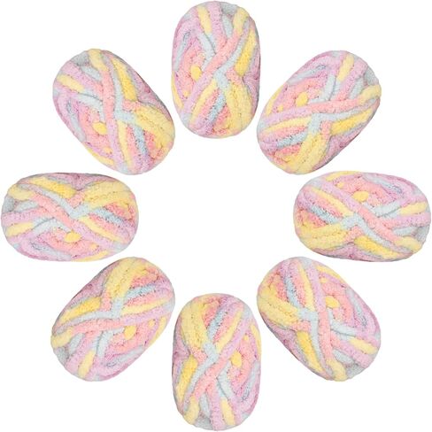 Aeelike 2 Skeins Soft Jumbo Chunky Yarn, Cotton Candy Pink Blue #8 Fluffy Chenille Yarn for Beginners & Hand Crafter, 100-percent Polyester Finger Knit Crocheting for Blankets, Pillows, Scarves in Saudi Arabia