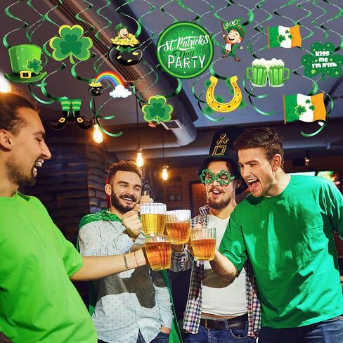 30 Pieces St. Patrick's Day Hanging Decorations Green Lucky Irish Shamrock Clover Leprechaun Horseshoe Sign Foil Swirls Ceiling Decor for Saint Patrick Party Lucky Day Home Party Favors Supplies in Saudi Arabia