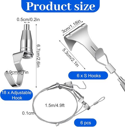 Adjustable Picture Hanging Wire Kit, 6PCS 1.5M Stainless Steel Art Display System, 55LB Load Capacity, S Hooks for Gallery Exhibition Mirror Billboards in Saudi Arabia