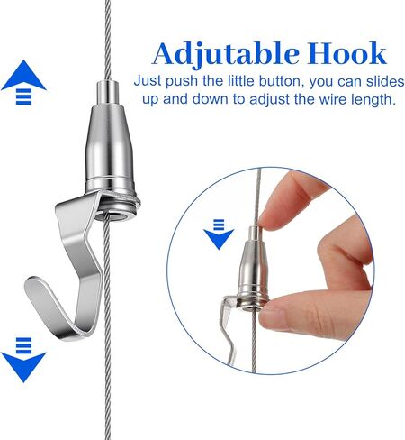 Adjustable Picture Hanging Wire Kit, 6PCS 1.5M Stainless Steel Art Display System, 55LB Load Capacity, S Hooks for Gallery Exhibition Mirror Billboards in Saudi Arabia