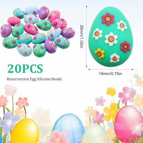Decoendiy 20Pcs Easter Silicone Focal Beads for Pen,3D Egg Shaped Silicone Round Rubber Spacer Beads with Daisy Bulk for Keychain Making Bracelet Necklace Handmade Crafts in Saudi Arabia