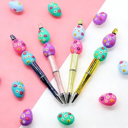 Decoendiy 20Pcs Easter Silicone Focal Beads for Pen,3D Egg Shaped Silicone Round Rubber Spacer Beads with Daisy Bulk for Keychain Making Bracelet Necklace Handmade Crafts in Saudi Arabia