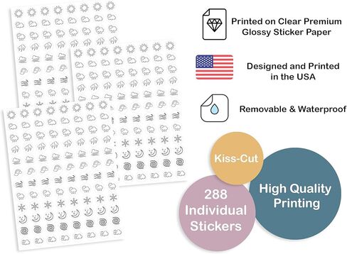 Weather Planner Stickers – Clear, Removable, Waterproof | 3 Sheets with 100+ Icons | Weather Tracker for Bullet Journals & Calendars in Saudi Arabia