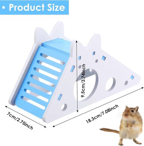TIESOME Hamster House with Ladder and Slide, Wooden Hamster Play Toys Hideout Hut Gerbil Rat Hideaway Small Animal Activity Toy DIY Hamsters Cage Accessories for Small Pets(Blue) in Saudi Arabia