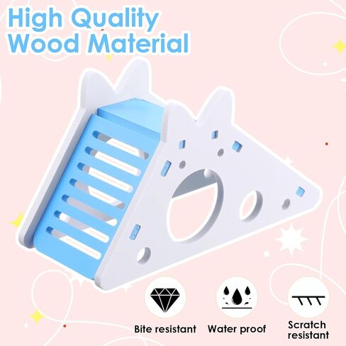 TIESOME Hamster House with Ladder and Slide, Wooden Hamster Play Toys Hideout Hut Gerbil Rat Hideaway Small Animal Activity Toy DIY Hamsters Cage Accessories for Small Pets(Blue) in Saudi Arabia