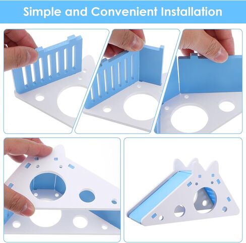 TIESOME Hamster House with Ladder and Slide, Wooden Hamster Play Toys Hideout Hut Gerbil Rat Hideaway Small Animal Activity Toy DIY Hamsters Cage Accessories for Small Pets(Blue) in Saudi Arabia