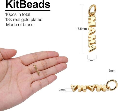 KitBeads 10 قطع 18 كيلو مطلية بالذهب الحقيقي ماما سحر النحاس كلمة الأم المعلقات الحب الأم الذاكرة حلية سحر لصنع المجوهرات السائبة in Saudi Arabia
