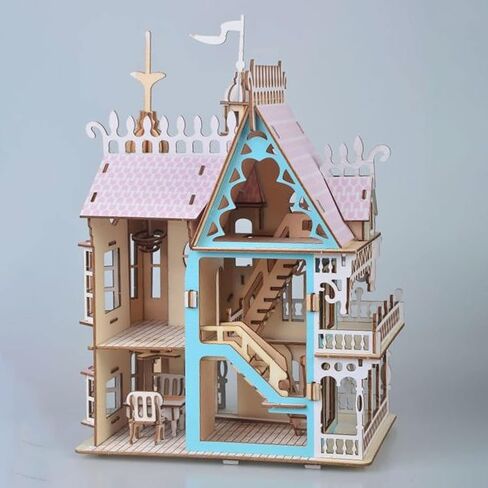 3D Puzzle Dollhouse for Kids, 3D Jigsaw Dollhouse Puzzle for Girls - Educational Paper Craft Toys for Game Xmas Birthday Easter Gifts, Easy to Assemble ，174pcs in Saudi Arabia