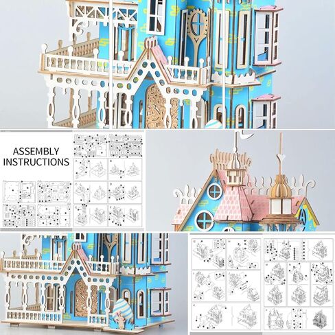 3D Puzzle Dollhouse for Kids, 3D Jigsaw Dollhouse Puzzle for Girls - Educational Paper Craft Toys for Game Xmas Birthday Easter Gifts, Easy to Assemble ，174pcs in Saudi Arabia