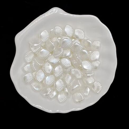 100 قطعة من الخرز المسطح للسوار، خرز جمالي أبيض لطيف مع ثقوب، إكسسوارات حورية البحر السائبة للنساء مشبك شعر DIY لصنع المجوهرات من الراتنج للحرف اليدوية in Kuwait