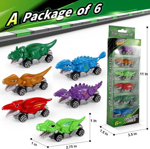 Dinosaur Car Toys Set, 6 Pack Metal Dinosaur Vehicles, Kids Toys for Ages 3-5 (6) in Saudi Arabia