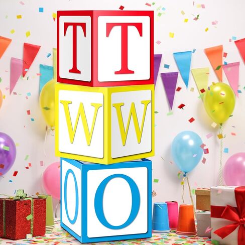 3 Pcs 2nd Birthday Balloon Box Set, Toy Inspire Balloon Blocks 11.8 x 11.8 Inches Birthday Party Supplies Decorations for Toy Theme Parties Celebration Baby Shower(Two) in Saudi Arabia