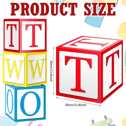 3 Pcs 2nd Birthday Balloon Box Set, Toy Inspire Balloon Blocks 11.8 x 11.8 Inches Birthday Party Supplies Decorations for Toy Theme Parties Celebration Baby Shower(Two) in Saudi Arabia