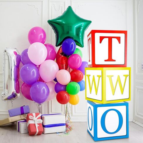 3 Pcs 2nd Birthday Balloon Box Set, Toy Inspire Balloon Blocks 11.8 x 11.8 Inches Birthday Party Supplies Decorations for Toy Theme Parties Celebration Baby Shower(Two) in Saudi Arabia