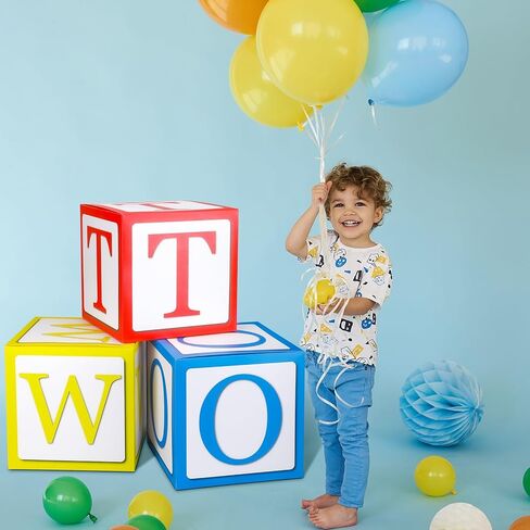 3 Pcs 2nd Birthday Balloon Box Set, Toy Inspire Balloon Blocks 11.8 x 11.8 Inches Birthday Party Supplies Decorations for Toy Theme Parties Celebration Baby Shower(Two) in Saudi Arabia