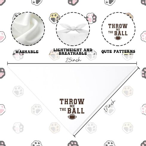 Throw Me The Ball Dog Bandana، وشاح للحيوانات الأليفة بطابع كرة القدم، وشاح مريح مثلث قابل للتعديل للكلاب الصغيرة والمتوسطة، باندانا للحيوانات الأليفة بطابع رياضي ممتع (أبيض) in Kuwait