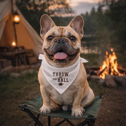 Throw Me The Ball Dog Bandana، وشاح للحيوانات الأليفة بطابع كرة القدم، وشاح مريح مثلث قابل للتعديل للكلاب الصغيرة والمتوسطة، باندانا للحيوانات الأليفة بطابع رياضي ممتع (أبيض) in Kuwait