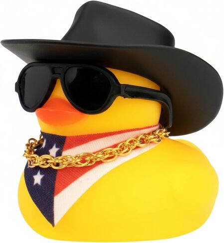 wonuu Car Dashboard United States Rubber Ducks Decorations, Red White and Blue Stars Stripes American Flag Rubber Ducky Ornament Duck with Hat, Glasses, Necklace, Scarf, Style_2 Black in Saudi Arabia
