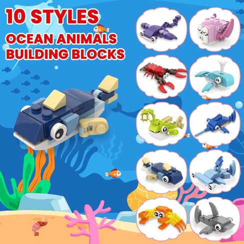 30pcs Valentines Building Blocks, Valentine's Day Gifts Toys for Kids Marine Animals Building Toys with Cards for Boy Girl Classroom School Gifts Exchange Prizes Valentine Party Favors in Saudi Arabia