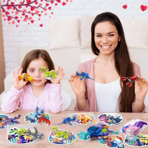 30pcs Valentines Building Blocks, Valentine's Day Gifts Toys for Kids Marine Animals Building Toys with Cards for Boy Girl Classroom School Gifts Exchange Prizes Valentine Party Favors in Saudi Arabia
