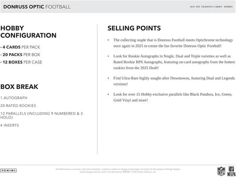 2025 Panini Donruss Optic Football Hobby Trading Card Box (1 Autograph Per Box) in Saudi Arabia