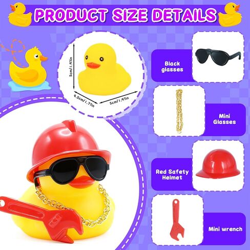 ديكورات لوحة قيادة السيارة على شكل بطة مطاطية رائعة - بطة ميكانيكية مفك براغي مضحكة مع قبعة صلبة، نظارات شمسية، قلادة وأداة، ملحق سيارة آمن من جل السيليكا لتزيين لوحة القيادة in Kuwait