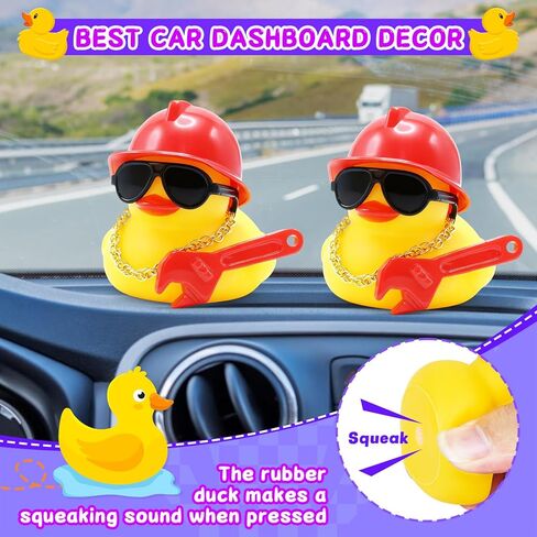 ديكورات لوحة قيادة السيارة على شكل بطة مطاطية رائعة - بطة ميكانيكية مفك براغي مضحكة مع قبعة صلبة، نظارات شمسية، قلادة وأداة، ملحق سيارة آمن من جل السيليكا لتزيين لوحة القيادة in Kuwait