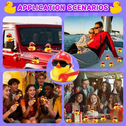 ديكورات لوحة قيادة السيارة على شكل بطة مطاطية رائعة - بطة ميكانيكية مفك براغي مضحكة مع قبعة صلبة، نظارات شمسية، قلادة وأداة، ملحق سيارة آمن من جل السيليكا لتزيين لوحة القيادة in Kuwait