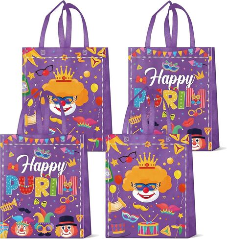 20 قطعة من أكياس هدايا بوريم مع مقابض أكياس حلوى قابلة لإعادة الاستخدام، أكياس هدايا غير منسوجة من Happy Purim لحفلات بوريم، ديكورات تغليف هدايا الأعياد، مستلزمات الحلوى الجيدة in Kuwait