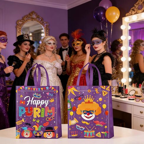 20 قطعة من أكياس هدايا بوريم مع مقابض أكياس حلوى قابلة لإعادة الاستخدام، أكياس هدايا غير منسوجة من Happy Purim لحفلات بوريم، ديكورات تغليف هدايا الأعياد، مستلزمات الحلوى الجيدة in Kuwait