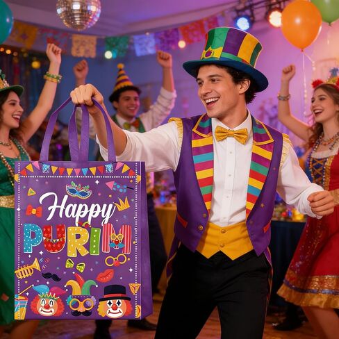 20 قطعة من أكياس هدايا بوريم مع مقابض أكياس حلوى قابلة لإعادة الاستخدام، أكياس هدايا غير منسوجة من Happy Purim لحفلات بوريم، ديكورات تغليف هدايا الأعياد، مستلزمات الحلوى الجيدة in Kuwait