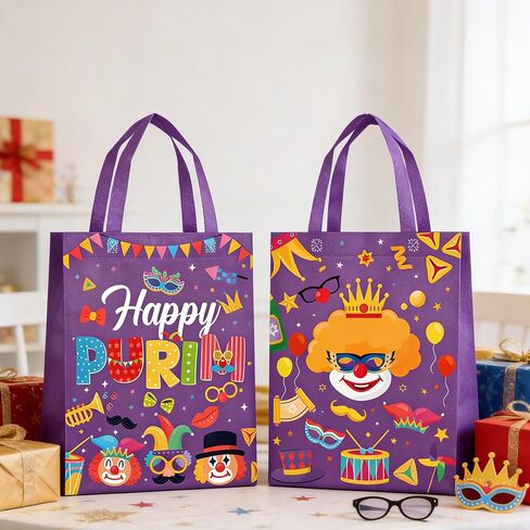 20 قطعة من أكياس هدايا بوريم مع مقابض أكياس حلوى قابلة لإعادة الاستخدام، أكياس هدايا غير منسوجة من Happy Purim لحفلات بوريم، ديكورات تغليف هدايا الأعياد، مستلزمات الحلوى الجيدة in Kuwait