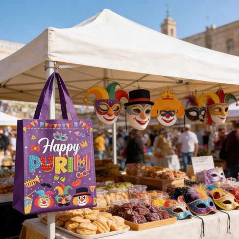 20 قطعة من أكياس هدايا بوريم مع مقابض أكياس حلوى قابلة لإعادة الاستخدام، أكياس هدايا غير منسوجة من Happy Purim لحفلات بوريم، ديكورات تغليف هدايا الأعياد، مستلزمات الحلوى الجيدة in Kuwait