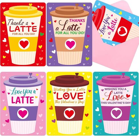 Fancy Land Teacher Valentines Day Gifts Card Holders Valentine Coffee Thanks a Latte Cards for Teachers Appreciation Supplies from Kids Holiday Favors 12Pcs in Saudi Arabia