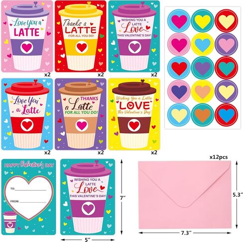 Fancy Land Teacher Valentines Day Gifts Card Holders Valentine Coffee Thanks a Latte Cards for Teachers Appreciation Supplies from Kids Holiday Favors 12Pcs in Saudi Arabia