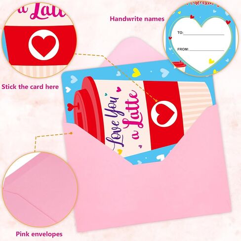 Fancy Land Teacher Valentines Day Gifts Card Holders Valentine Coffee Thanks a Latte Cards for Teachers Appreciation Supplies from Kids Holiday Favors 12Pcs in Saudi Arabia