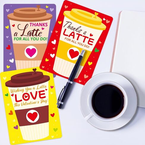 Fancy Land Teacher Valentines Day Gifts Card Holders Valentine Coffee Thanks a Latte Cards for Teachers Appreciation Supplies from Kids Holiday Favors 12Pcs in Saudi Arabia