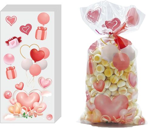 أكياس هدايا عيد الحب من GiiBiiy أكياس حلوى السلوفان لعيد الحب من أجل بطاقات هدايا حلوى Goodie مع أربطة ملفوفة 120 قطعة in Saudi Arabia