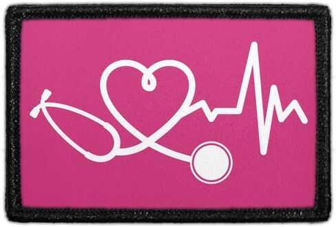 Healthcare Heartbeat - Hot Pink | Hook and Loop Attach for Hats, Jeans, Vest, Coat | 2x3 in | by Pull Patch in Saudi Arabia