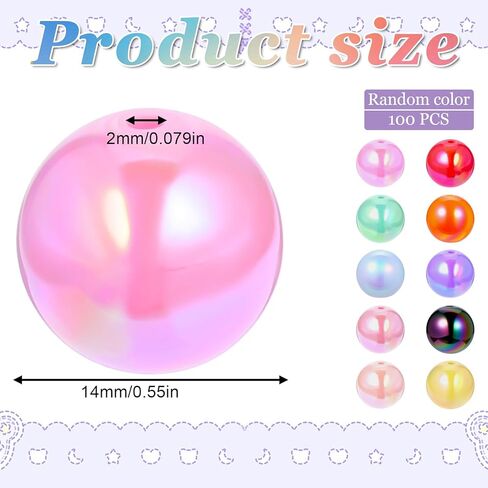 100 Pcs Beads for Pens 14mm Color Acrylic Beads Focal Rainbow Acrylic Bead Cute Candy Colors Spacer Bead for DIY Crafting Necklace Bracelet Jewelry Making Keychain(Mix-Color) in Saudi Arabia