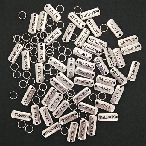 INSPIRELLE 50pcs Word Charms Anqitue Silver Letter Pendants Alloy Jewelry Making Accessories for DIY Necklaces, Bracelets, Key Chains in Saudi Arabia